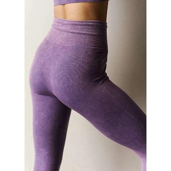 NOWT free People Movement Ribbed High Waisted Draw String Leggings Purple - xs - Picture 3 of 13
